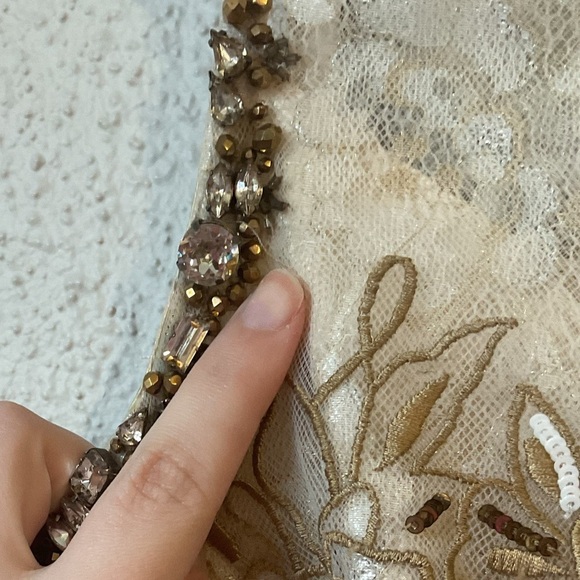 Carolina Herrera Rhinestone Beaded Floral Embellished Sheath Dress Size 6 Gold - Picture 11 of 16